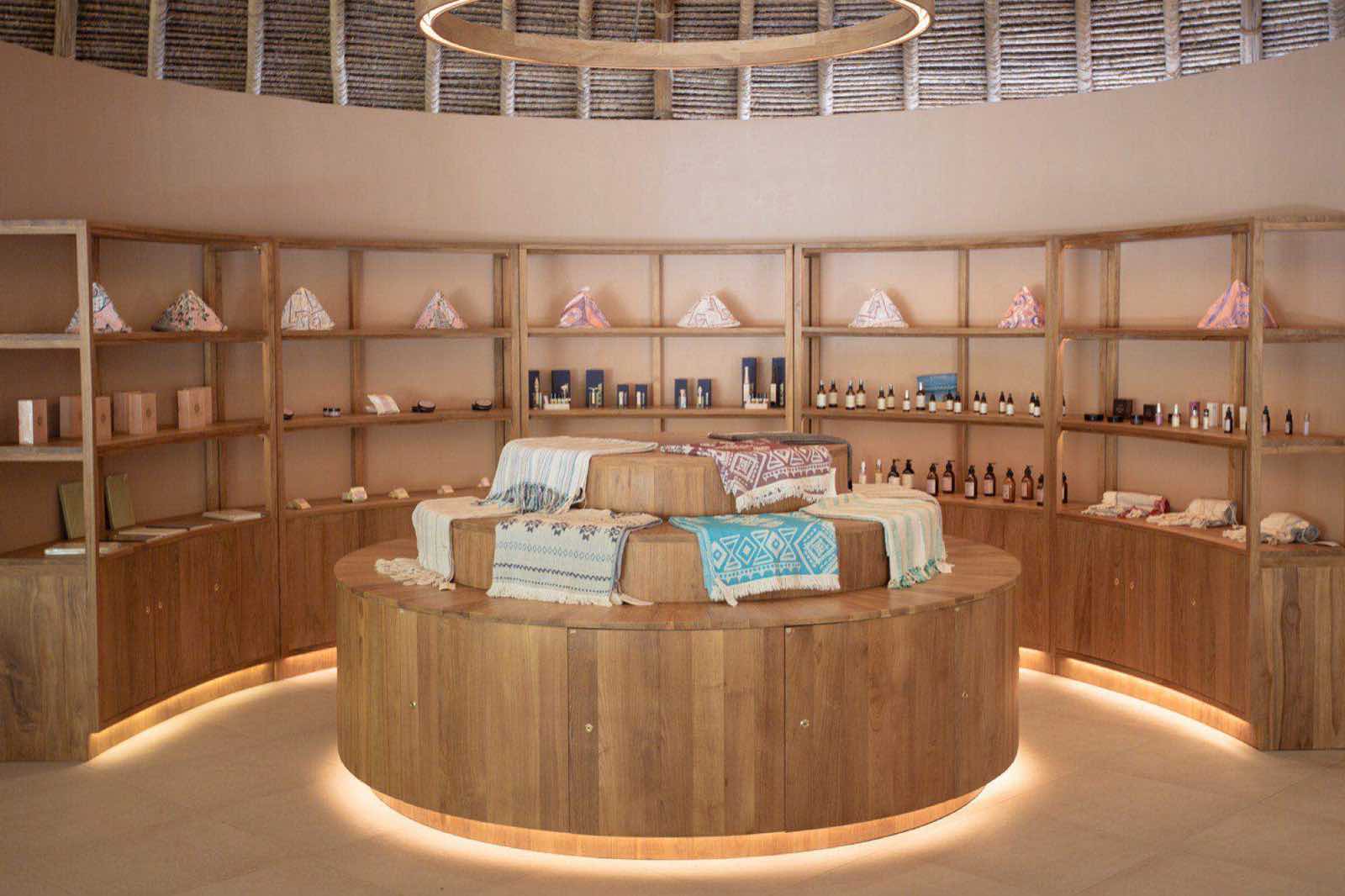 The apothecary counter under the woven roof